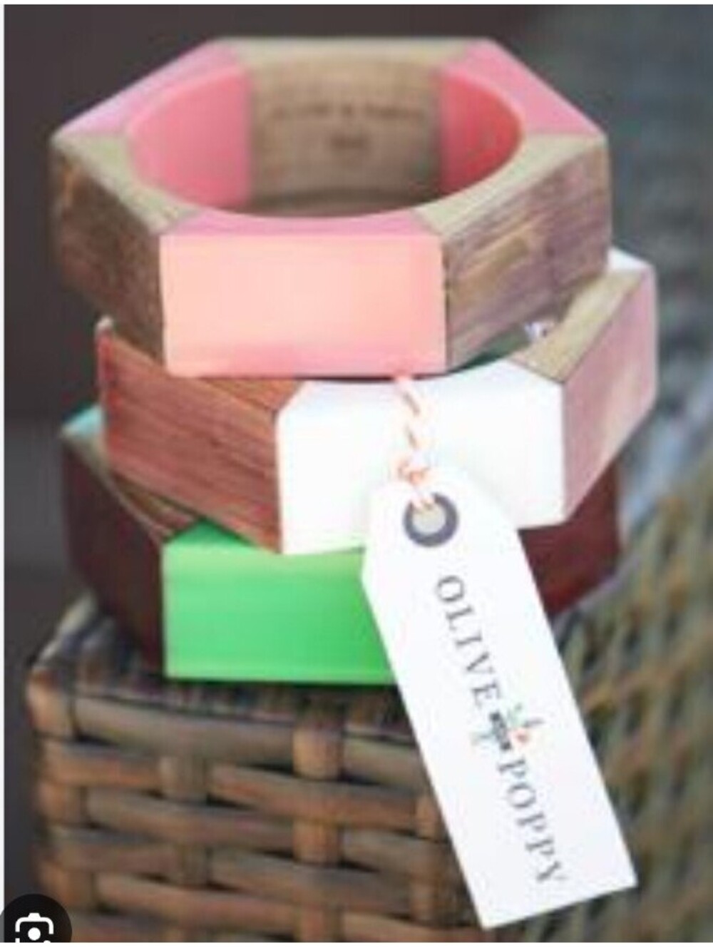 Olive & poppy Hexagonal Wood  Bracelet